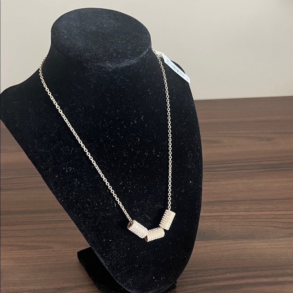 Club Monaco gold tone necklace with paved rhinestone beads, NWT